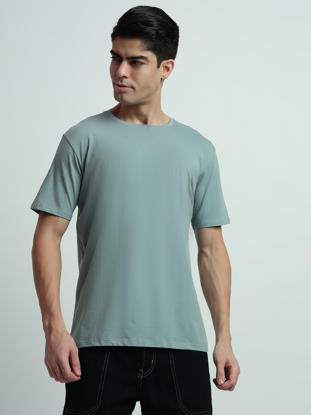 Rarebond Flow Half Sleeve Crew Neck Moss Green Comfort Fit