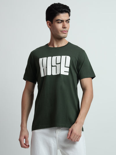 Rarebond's Rise Green Half Sleeve Comfort Fit T-shirt