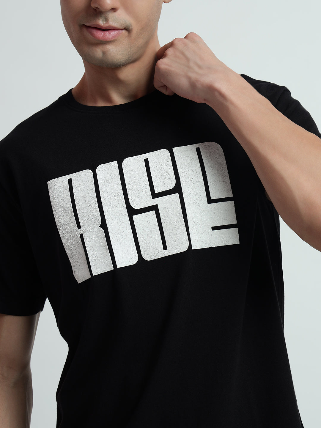 Rarebond's Rise Black Half Sleeve Comfort Fit T-shirt