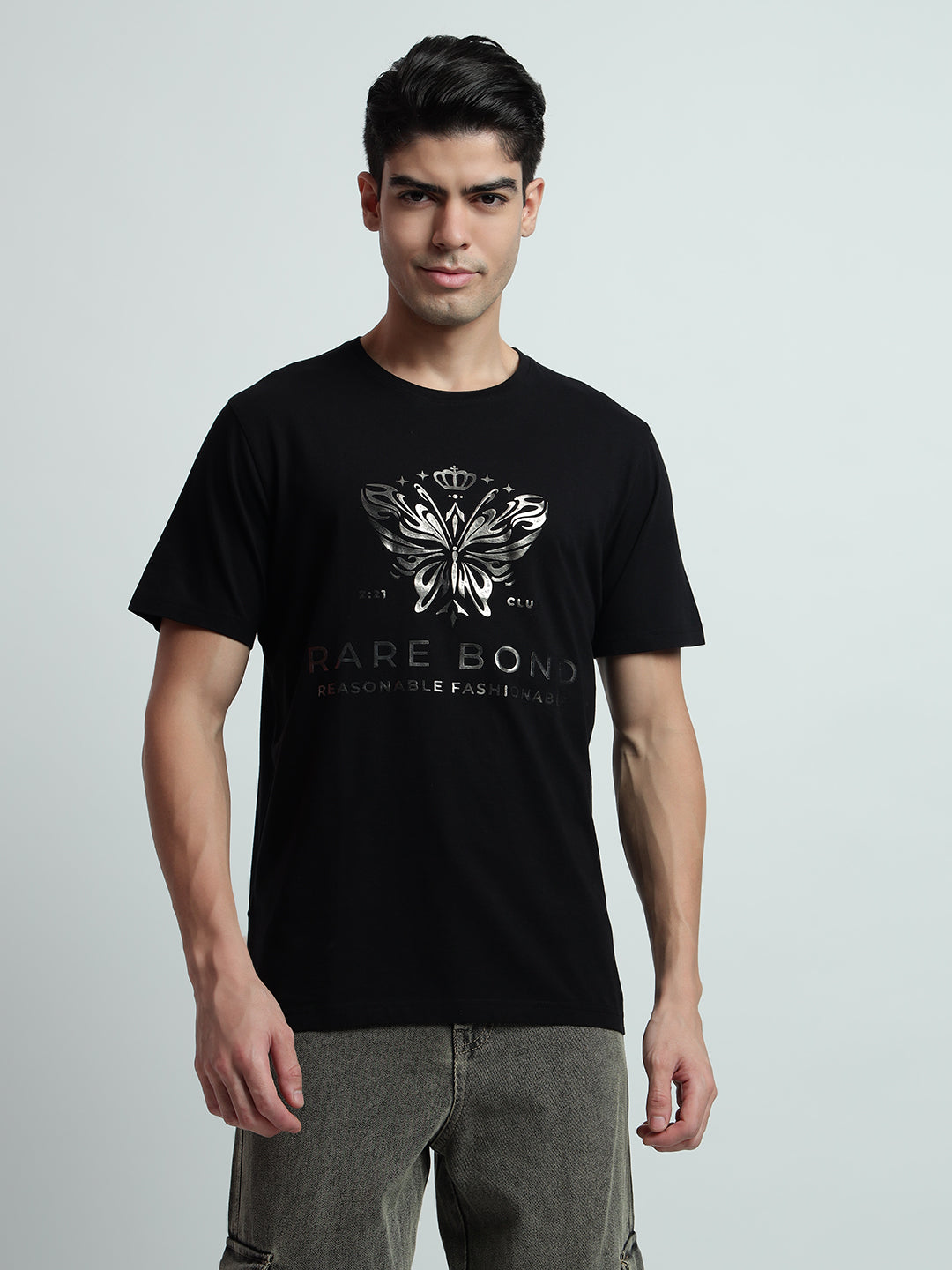 Rarebond's Butterfly Black Half Sleeve Comfort Fit T-Shirt