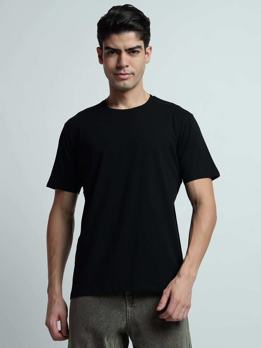 Rarebond Flow Half Sleeve Crew Neck Black Comfort Fit