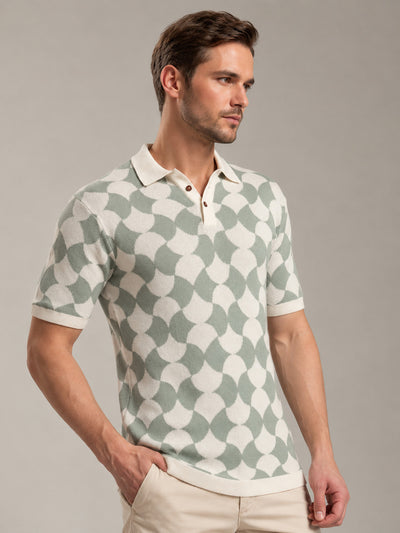 Rarebond Mozaic Green Half sleeve Comfort fit Knitted Polo t shirt
