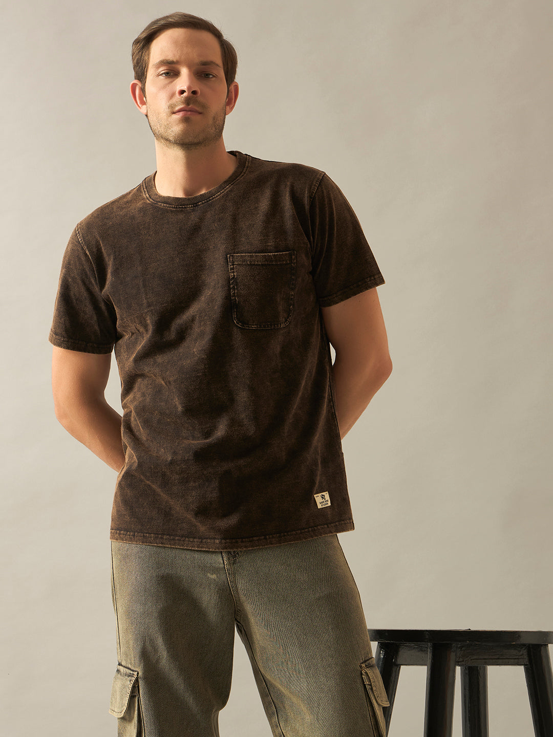 Rarebond's Cloud Stone Black Half Sleeve Comfort Fit T-shirt