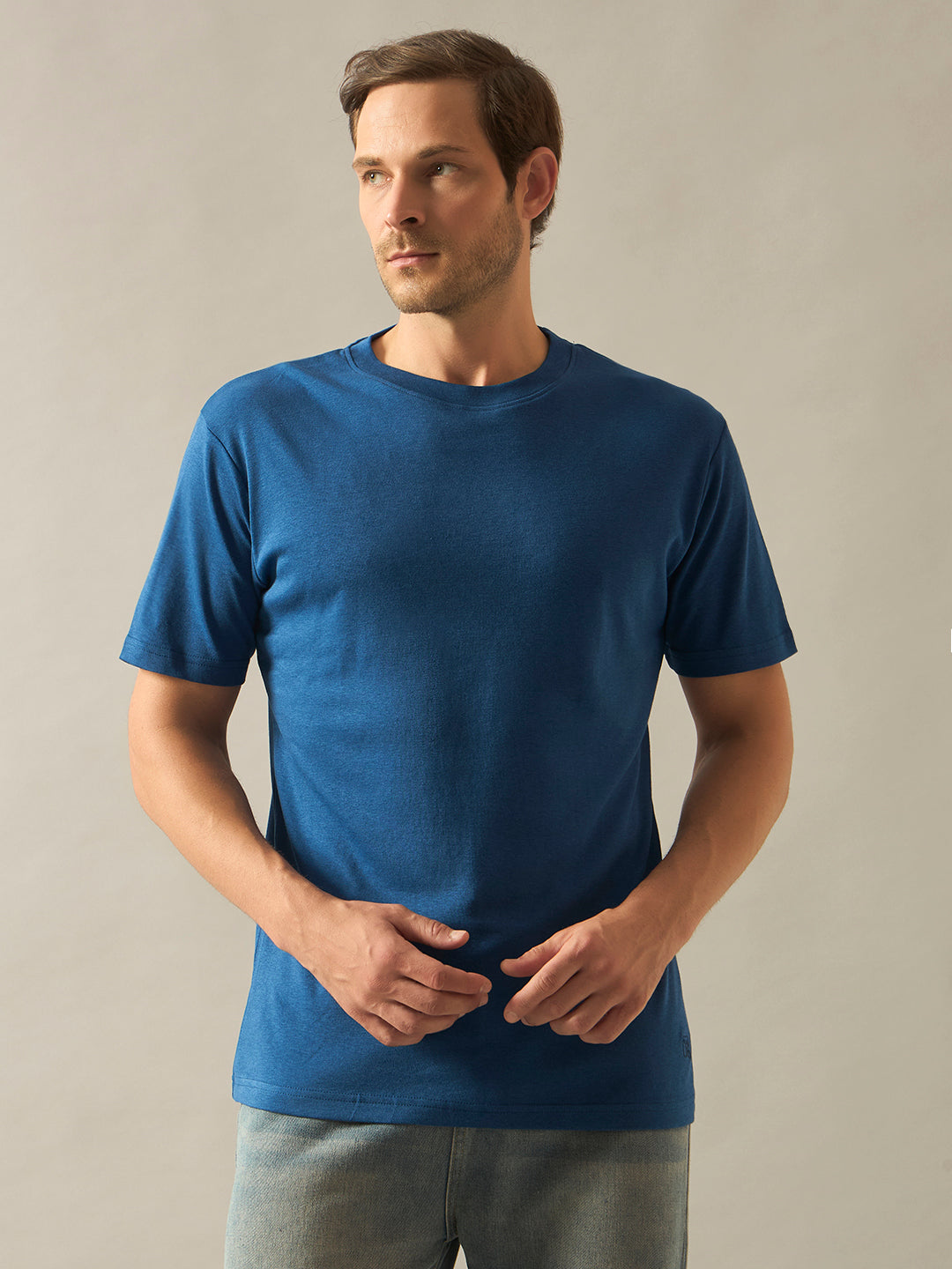 Bamboo Cotton Comfort Fit Round Neck Half Sleeves T-Shirt - Navy