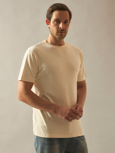 Bamboo Cotton Comfort Fit Round Neck Half Sleeves T-Shirt - Cream