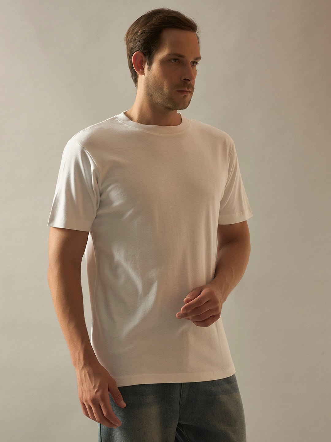 Bamboo Cotton Comfort Fit Round Neck Half Sleeves T-Shirt - White