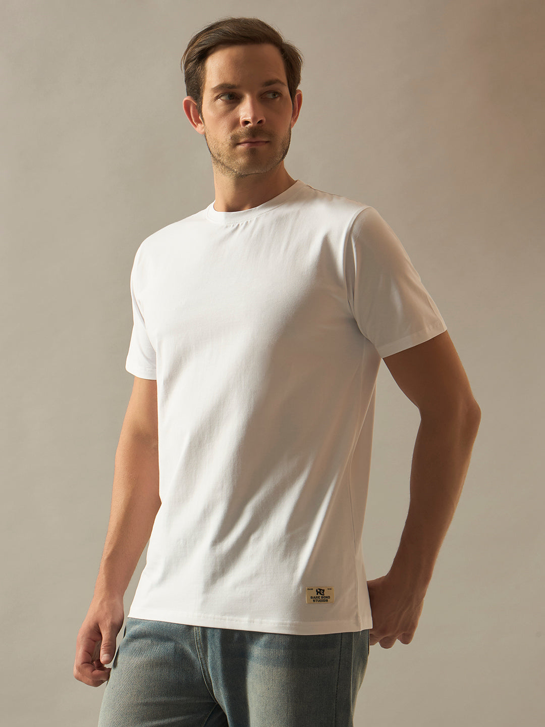 Rarebond Flow Half Sleeve Crew Neck White Comfort Fit