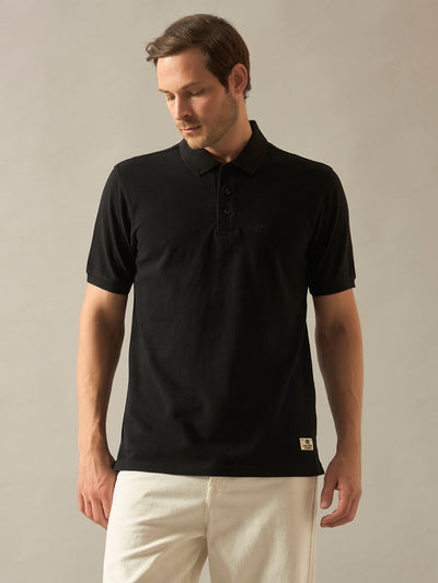 Pique Polo Half Sleeves T-Shirt - Black