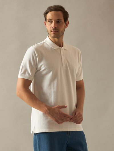 Pique Polo Half Sleeves T-Shirt - White