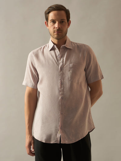 Linen Blend Relaxed Fit Half Sleeves Shirt - Lilac