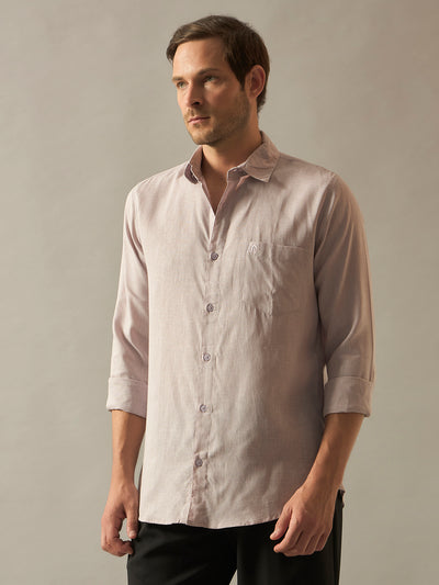 Linen Blend Relaxed Fit Full Sleeves Shirt - Lilac