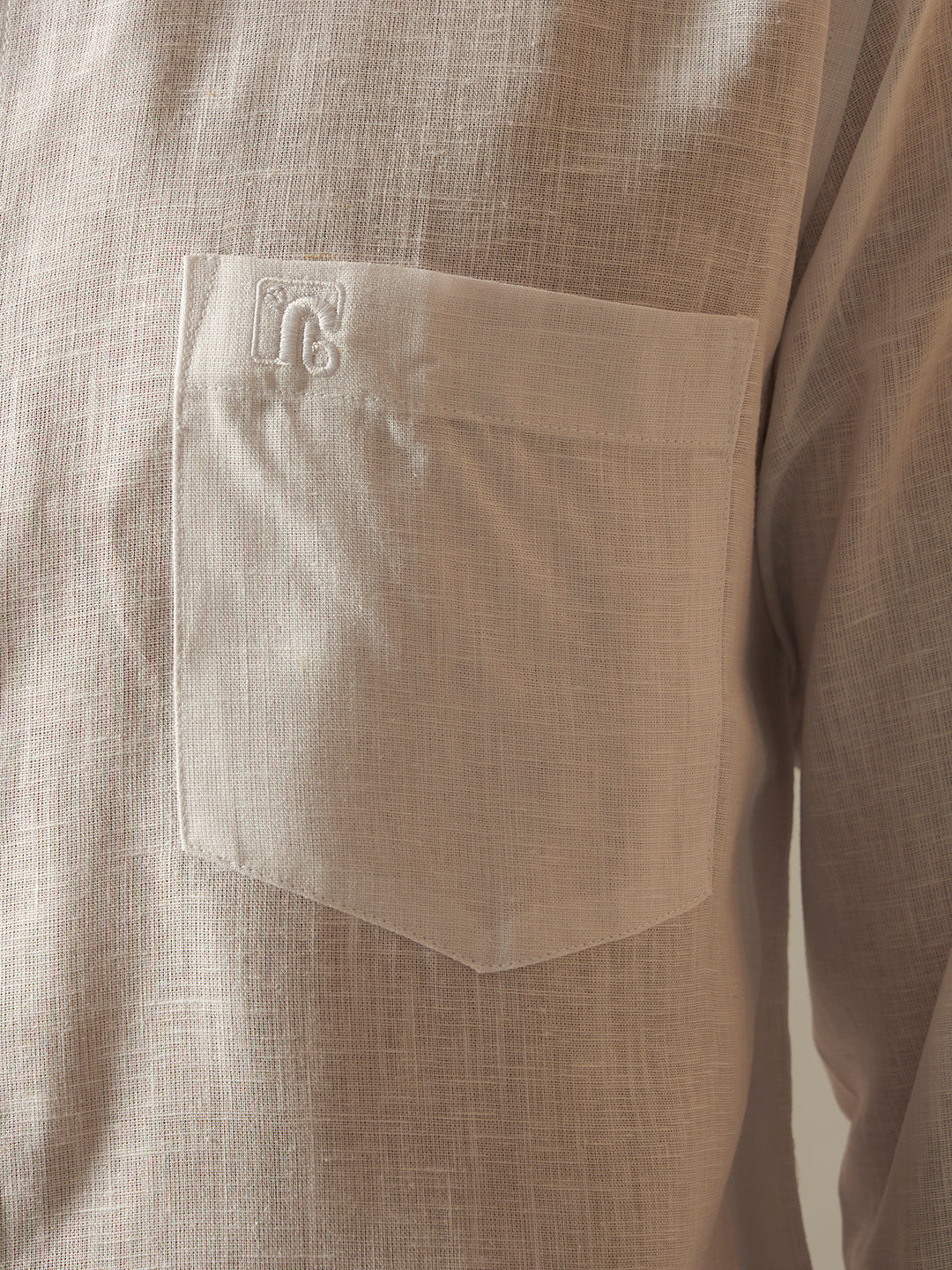 Linen Blend Relaxed Fit Full Sleeves Shirt - White