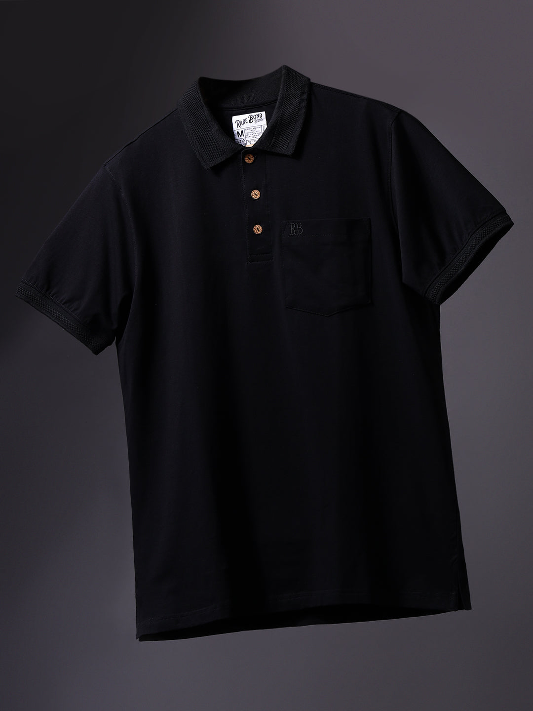 Rarebond Flow Half Sleeve Polo Neck Black Comfort Fit T-Shirt