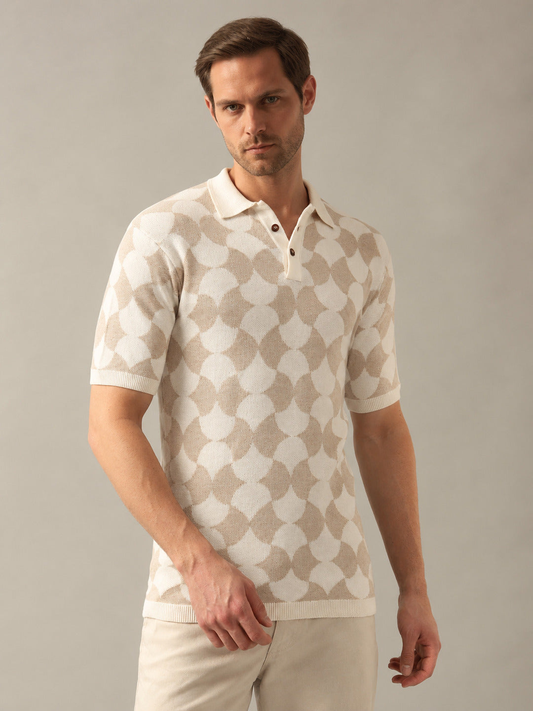 Rarebond Mozaic Beige Half sleeve Comfort fit Knitted Polo t shirt