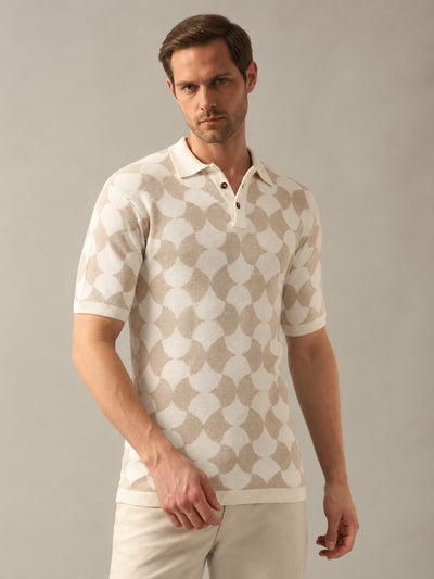 Rarebond Mozaic Beige Half sleeve Comfort fit Knitted Polo t shirt