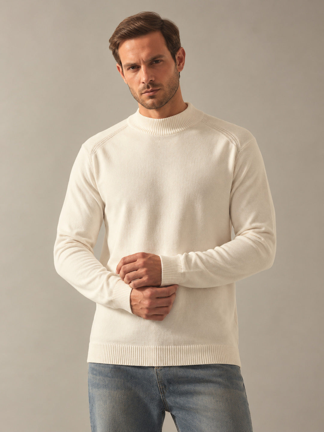 Rarebond's Nimbus Men's Off-White Knitted High Neck
