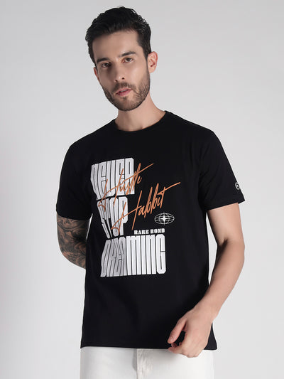 Rarebond's Hustle Habbit Black Half Sleeve Comfort Fit T-shirt
