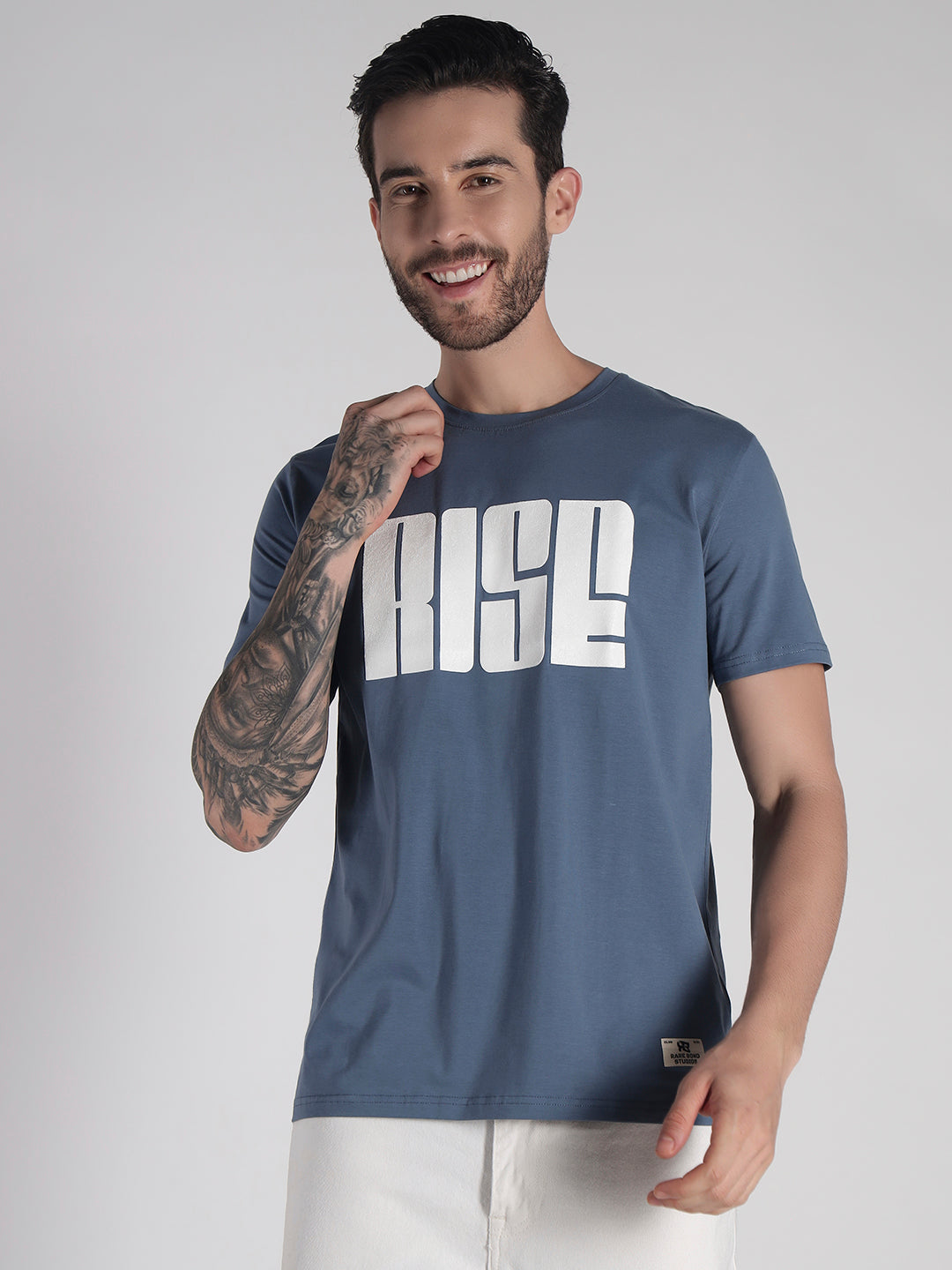 Rarebond's Rise Corn Flower Blue Half Sleeve Comfort Fit T-shirt