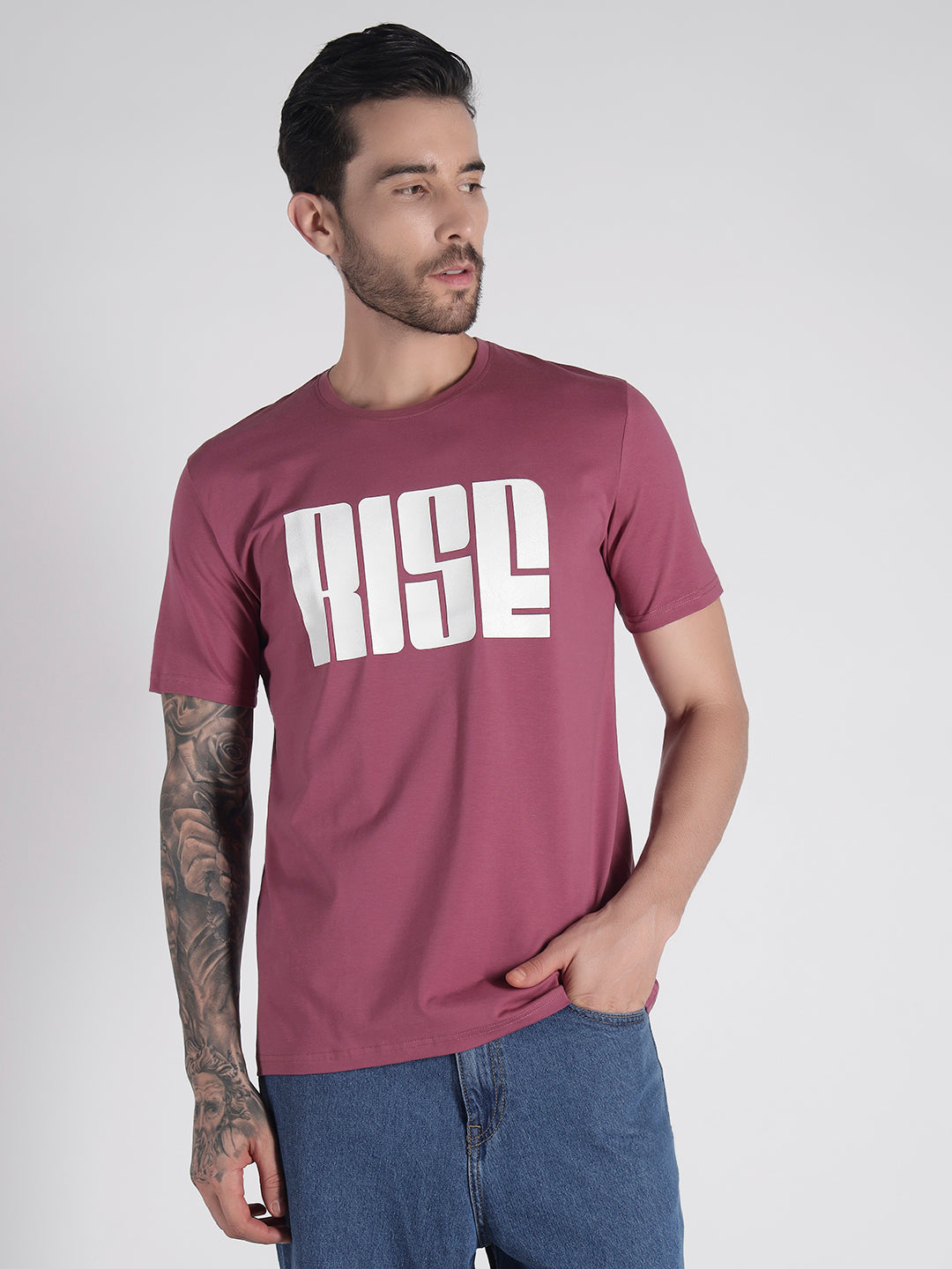 Rarebond's Rise Mauve Half Sleeve Comfort Fit T-shirt