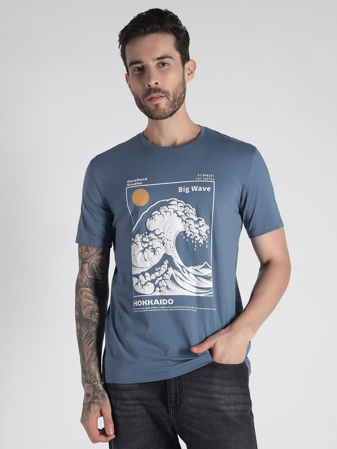 Rarebond's Hokkaido Corn Flower Blue  Half Sleeve Comfort Fit T-shirt