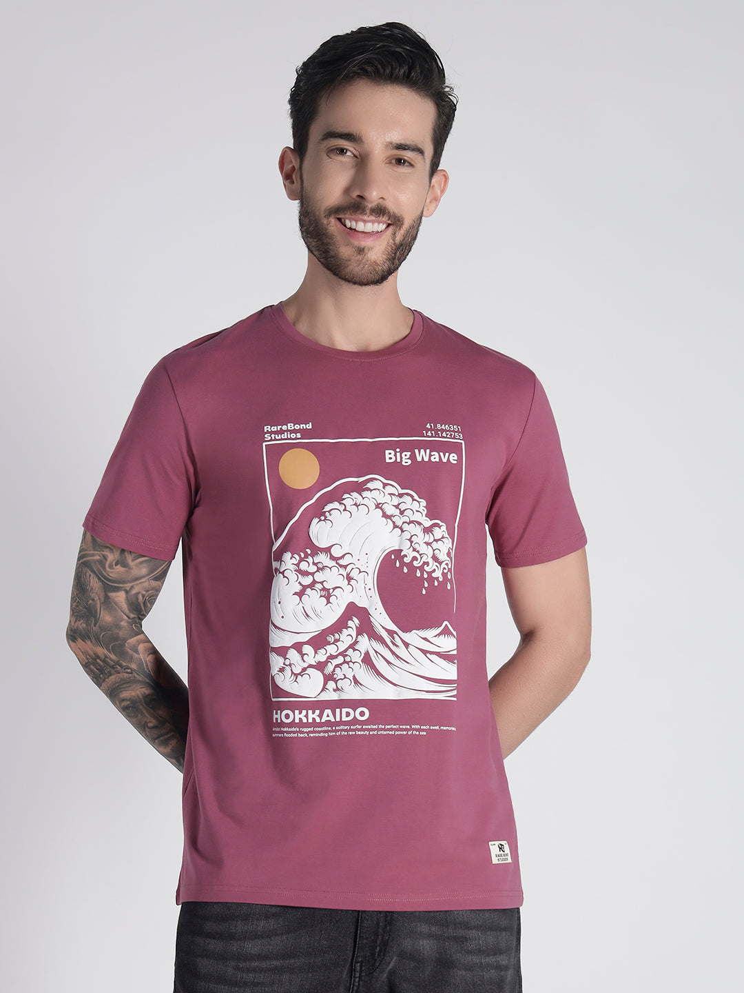 Rarebond's Hokkaido Mauve Half Sleeve Comfort Fit T-shirt