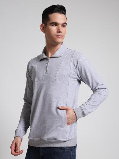 Rarebond Q-Zip High-Neck Grey Melange  Full sleeves Comfort Fit Heavy Weight T shirt