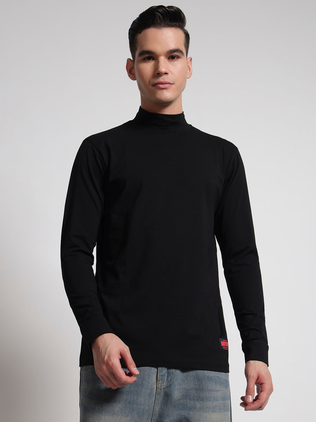 Rarebond Elevated Black Full Sleeves Comfort Fit Cuff High Neck