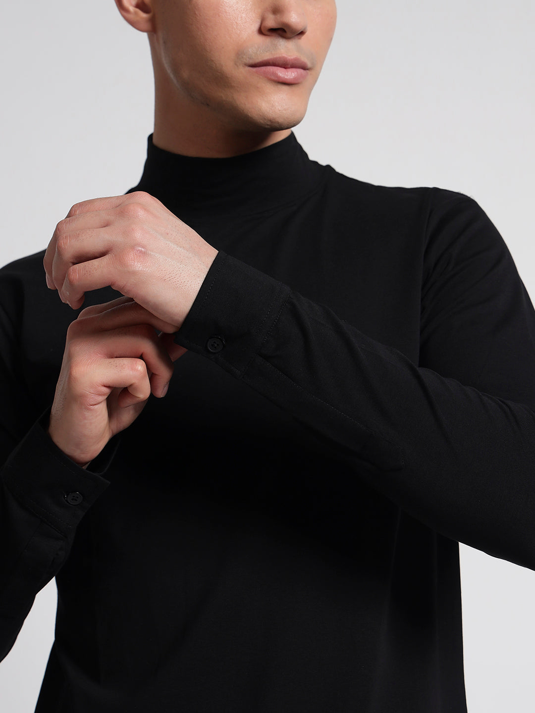 Rarebond Elevated Black Full Sleeves Comfort Fit Cuff High Neck