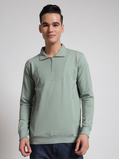 Rarebond Q-Zip High-Neck Green Full sleeves Comfort Fit Heavy Weight T shirt
