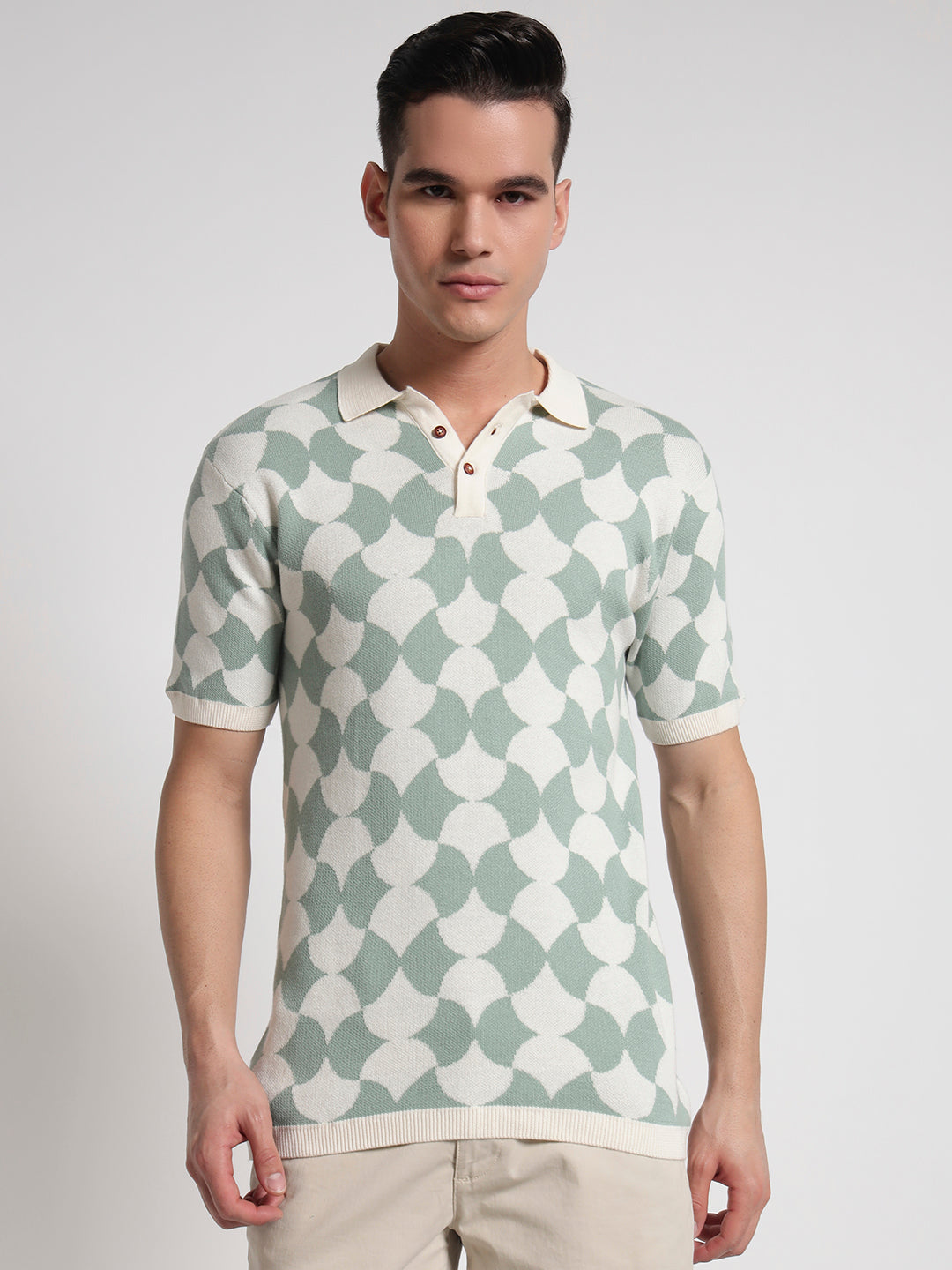 Rarebond Mozaic Green Half sleeve Comfort fit Knitted Polo t shirt