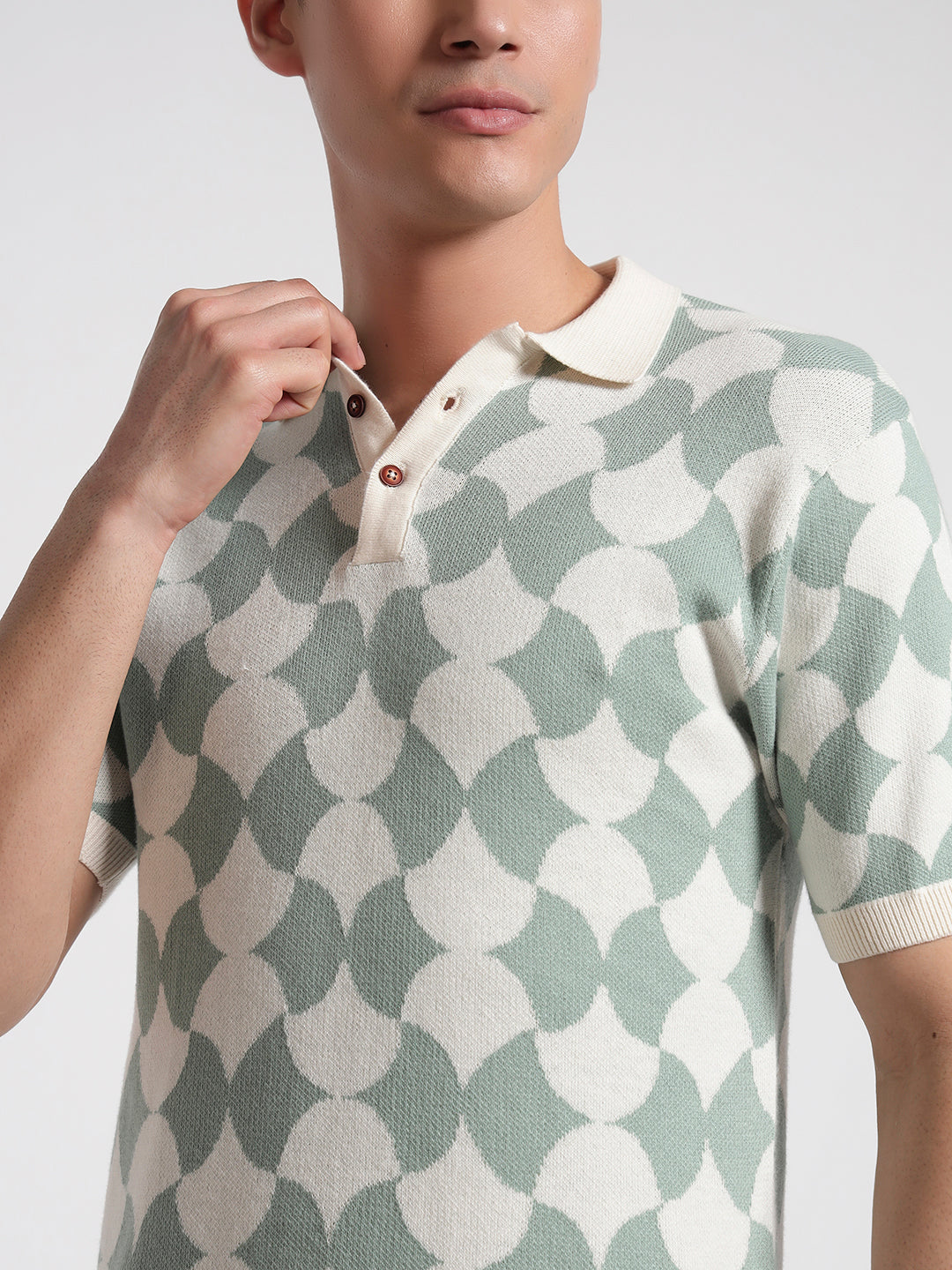Rarebond Mozaic Green Half sleeve Comfort fit Knitted Polo t shirt