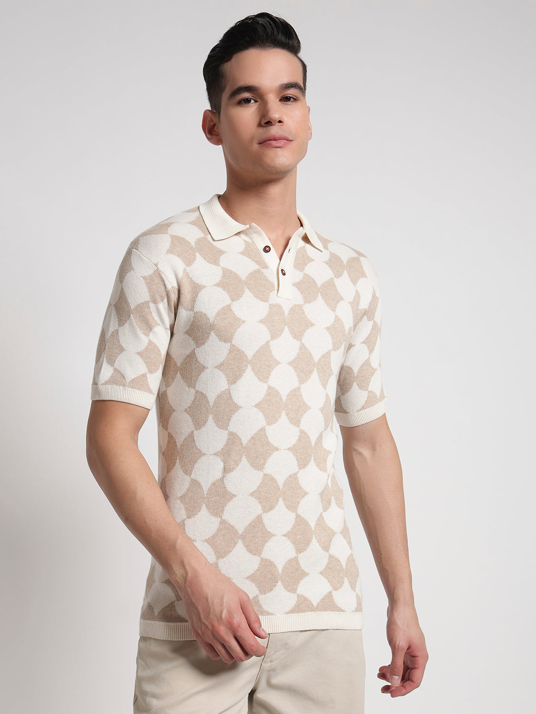 Rarebond Mozaic Beige Half sleeve Comfort fit Knitted Polo t shirt