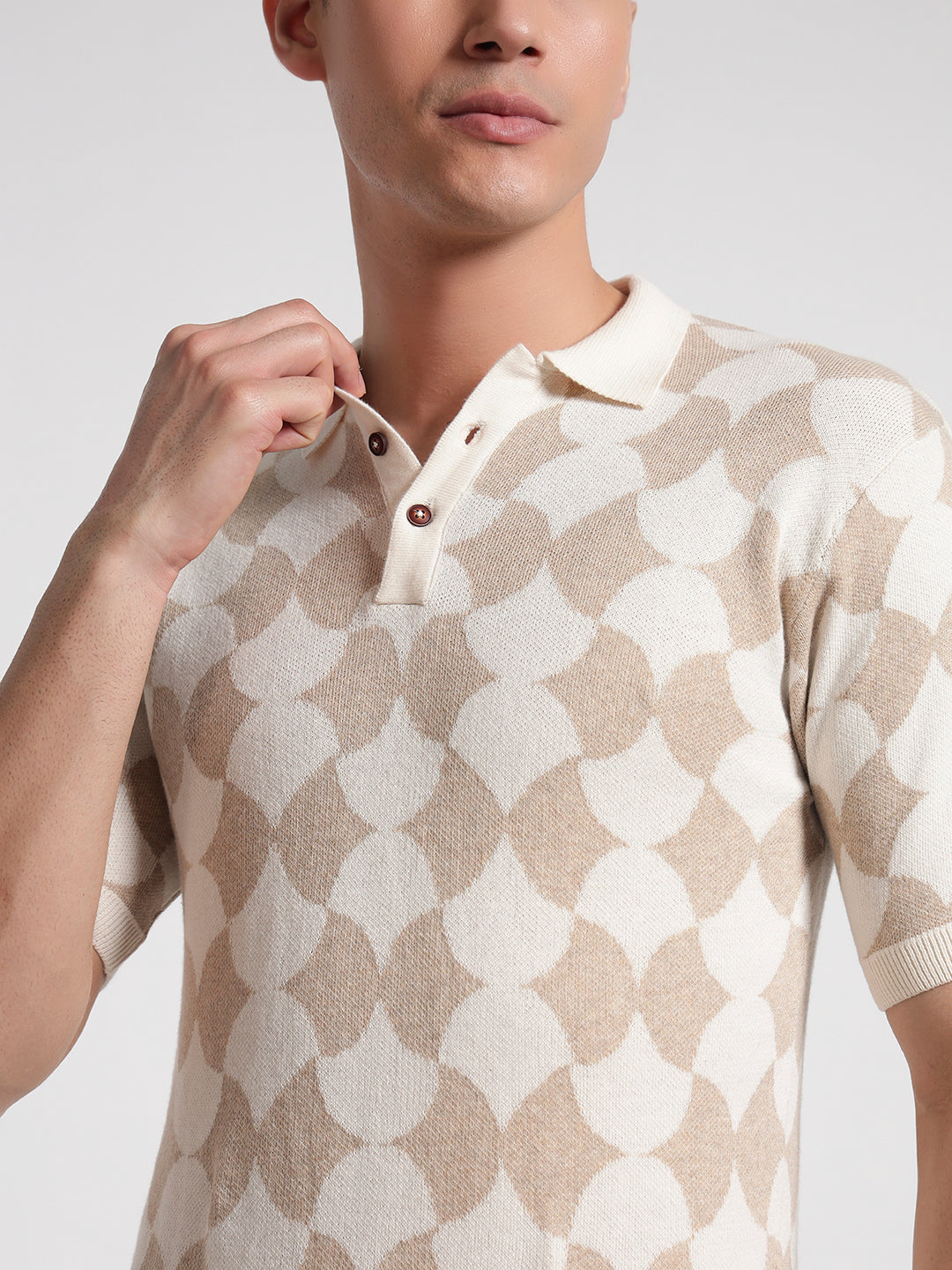 Rarebond Mozaic Beige Half sleeve Comfort fit Knitted Polo t shirt