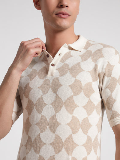 Rarebond Mozaic Beige Half sleeve Comfort fit Knitted Polo t shirt