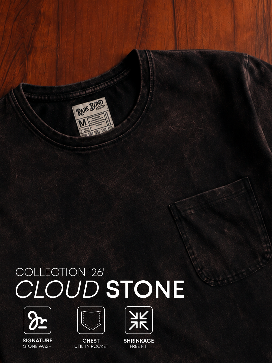 Rarebond's Cloud Stone Black Half Sleeve Comfort Fit T-shirt