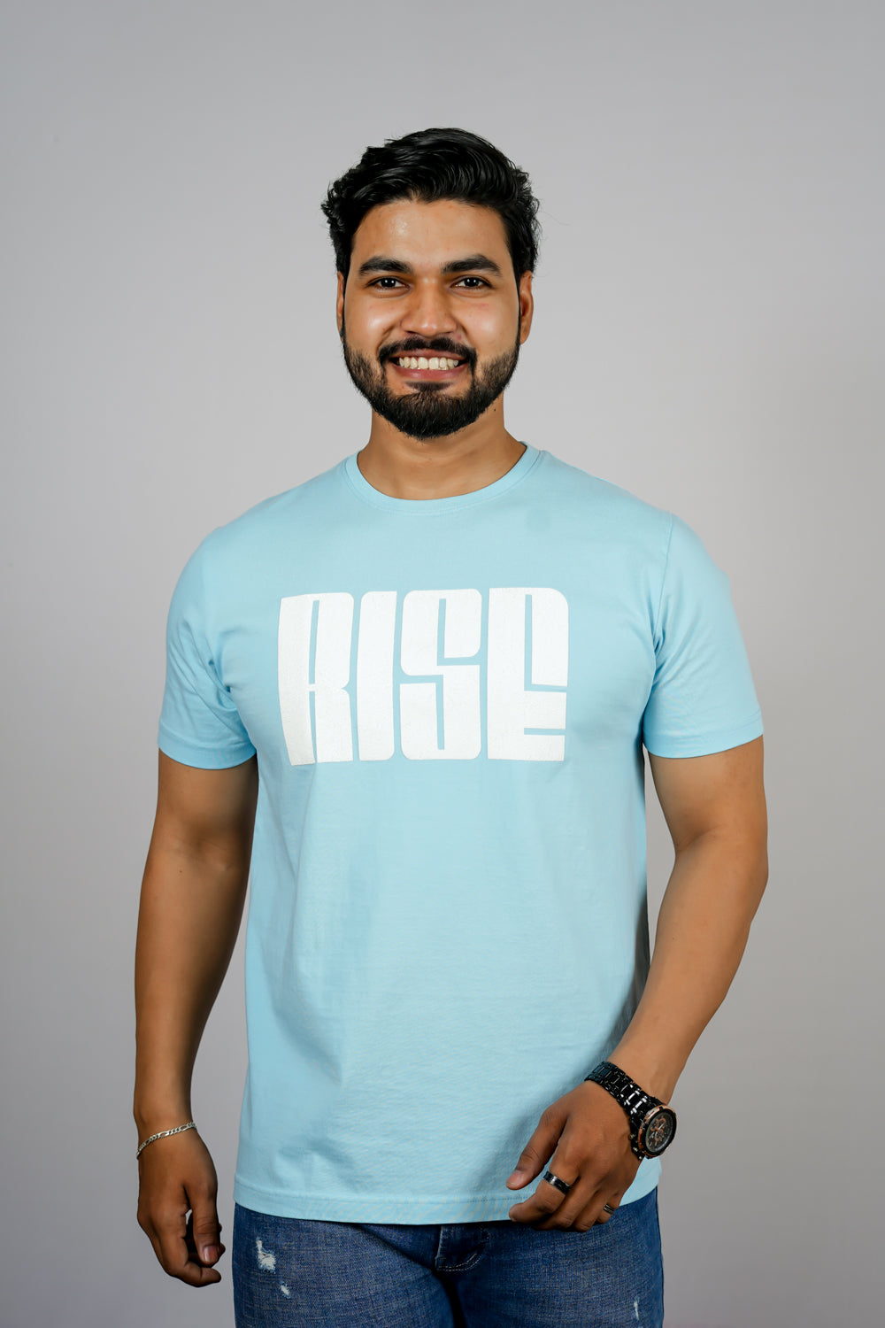 Rarebond's Rise Sky Half Sleeve Comfort Fit T-shirt
