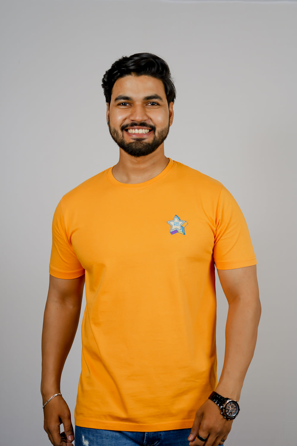 Rarebond's EMB Yellow Half Sleeve Comfort Fit T-shirt